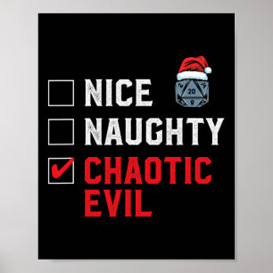 Santa's Chaotic Evil List D20 Tabletop Gamer Funny Poster
