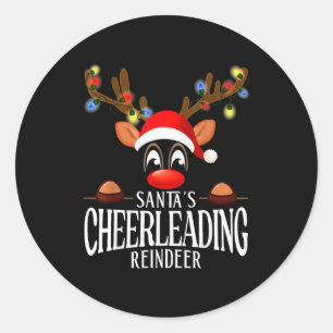 Santa's Cheerleading Reindeer Funny Xmas Matching  Classic Round Sticker