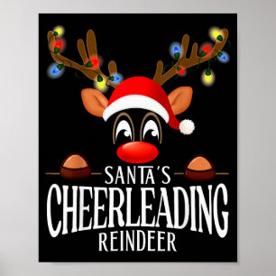 Santa's Cheerleading Reindeer Funny Xmas Matching Poster