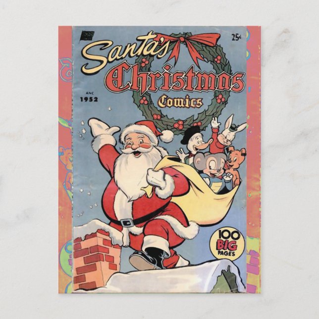 Santa's Christmas Comics 1952 Holiday Postcard (Front)