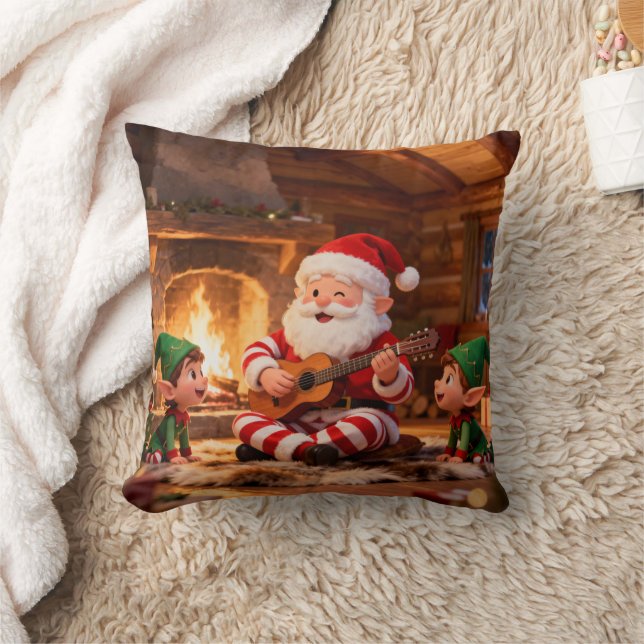 Santa's Christmas Eve Serenade: Cozy Fireplace Cushion (Blanket)