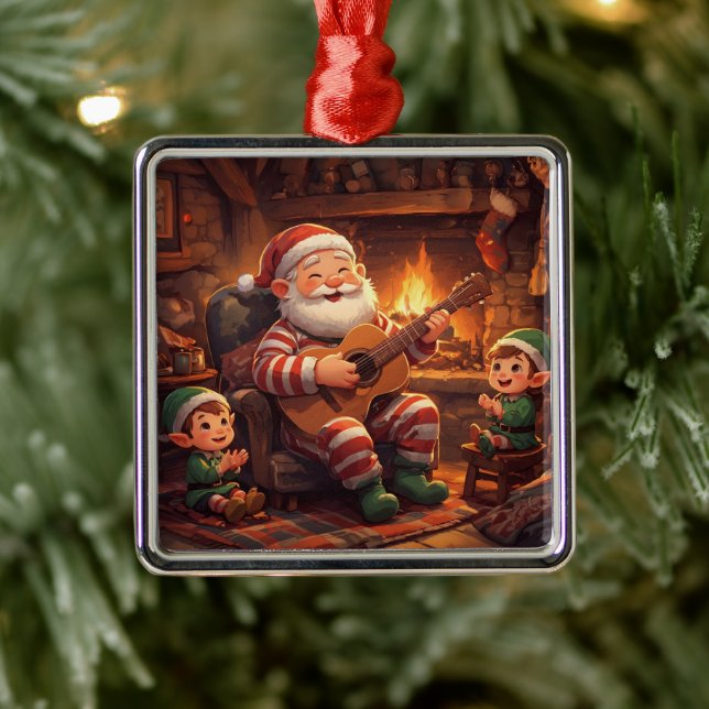 Santa's Christmas Eve Serenade: Cozy Fireplace Metal Tree Decoration (Tree)