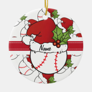 Santa's Christmas Hat on a Baseball Ceramic Tree Decoration