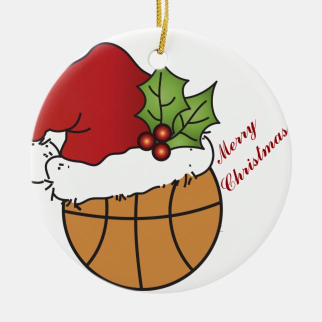 Santa's Christmas Hat on a Basketball Ceramic Tree Decoration (Front)