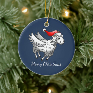 Santa's Christmas Lamb Ceramic Tree Decoration