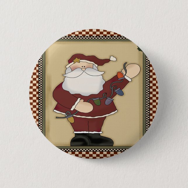 Santas Christmas Light Bulbs Round Button (Front)