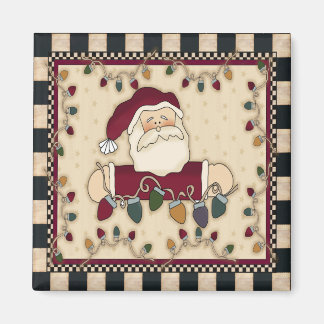 Santas Christmas Light Bulbs Square Magnet