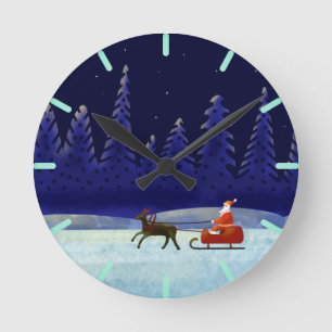 Santa's Christmas Night Trip Round Clock