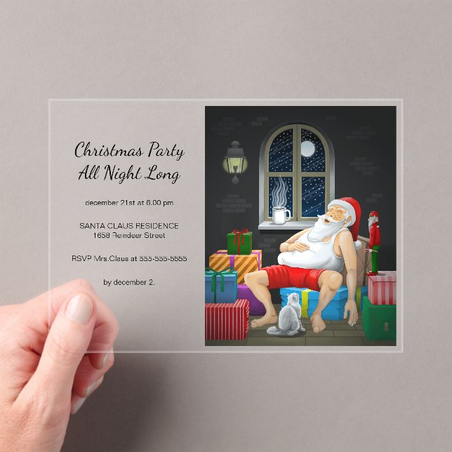 Santa's Christmas Party All Night Long Acrylic Invitations (Insitu (Handheld))