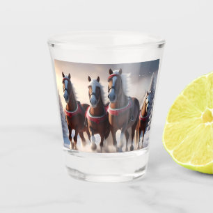 Santas Christmas Snow Horses, Shot Glass