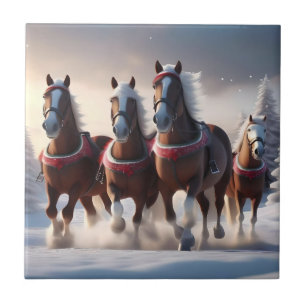 Santas Christmas Snow Horses, Tile
