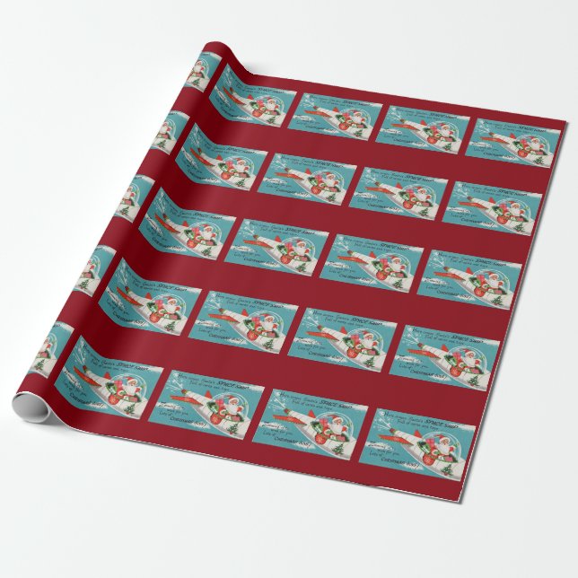 Santa's Christmas Spaceship Wrapping Paper (Unrolled)