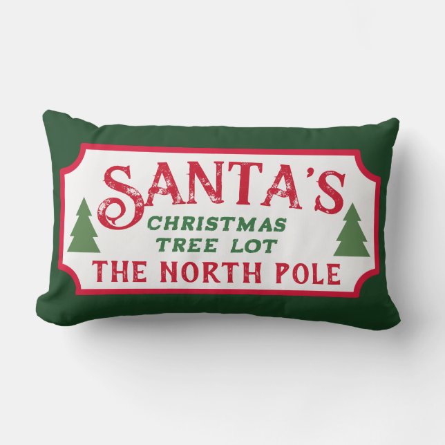 Santa's Christmas Tree Lot Sign Lumbar Cushion (Front)