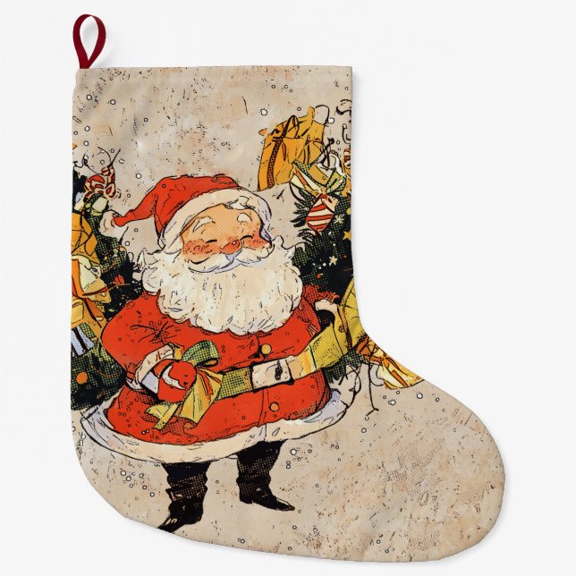 Santa's Christmas Trees Large Christmas Stocking (Front)