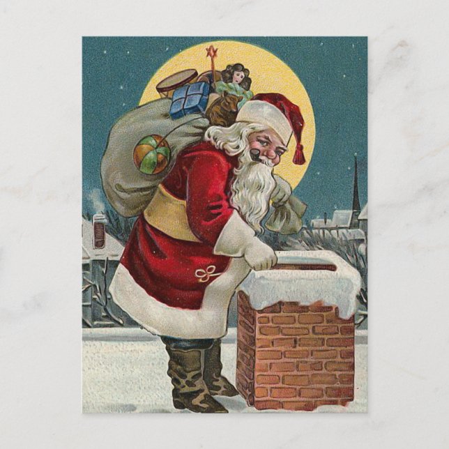 "Santa's Coming down the Chimney" Postcard (Front)
