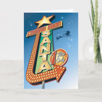 Santas Coming Soon Neon Sign Retro Christmas Card