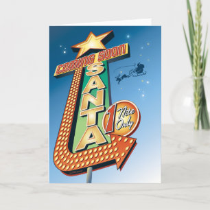 Santas Coming Soon Neon Sign Retro Christmas Card