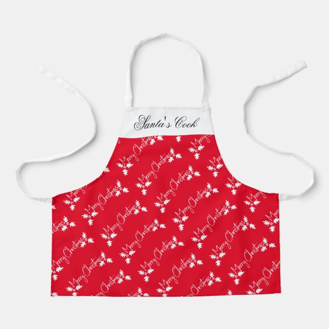 Santa's Cook Christmas Stocking Style Red Apron (Front)