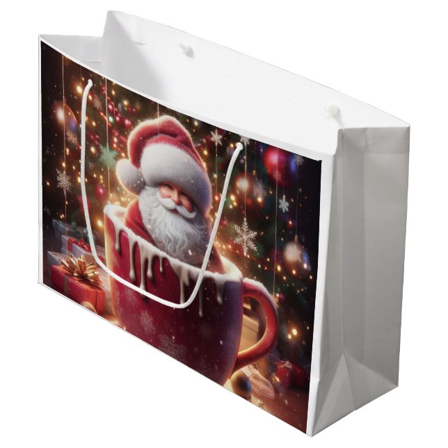 Santa's Cosy Cup Large Gift Bag (Front Angled)