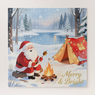 Santa's Cozy Campfire Retreat Christmas Jigsaw Puzzle