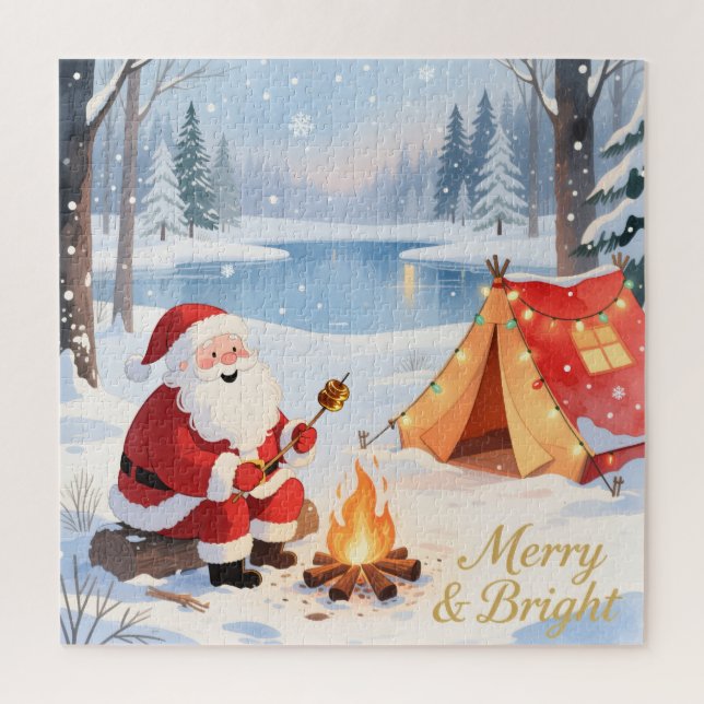 Santa's Cozy Campfire Retreat Christmas Jigsaw Puzzle (Vertical)