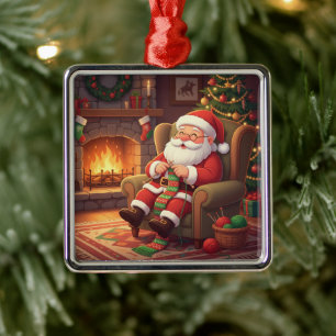 "Santa's Cozy Knitting Nook" Personalized Metal Tree Decoration