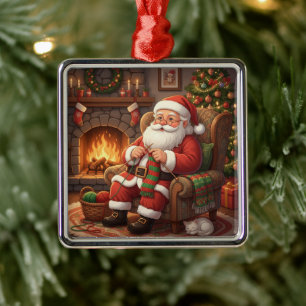 "Santa's Cozy Knitting Nook" Personalized Metal Tree Decoration