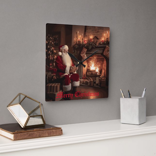 Santa's Cozy Nook Square Wall Clock (Office)