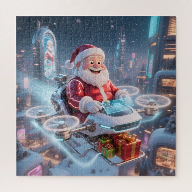 Santa's Cyber-Sleigh: Futuristic Drone Delivery Jigsaw Puzzle (Vertical)