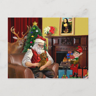 Santa's Dachshund (b/r) Holiday Postcard