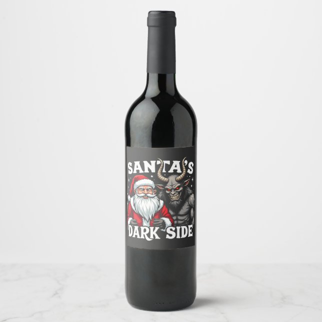 Santa's Dark Side Christmas Evil Krampus  Wine Label (Front)