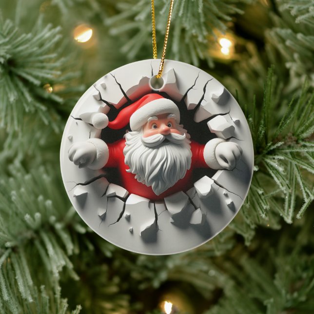 Santa's Dramatic Wall Break Christmas Ceramic Tree Decoration (Tree)