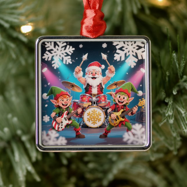 Santa's Drumming Rock Band Ornament (Tree)