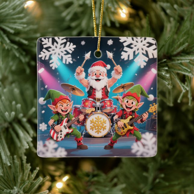 Santa's Drumming Rock Band Ornament (Tree)