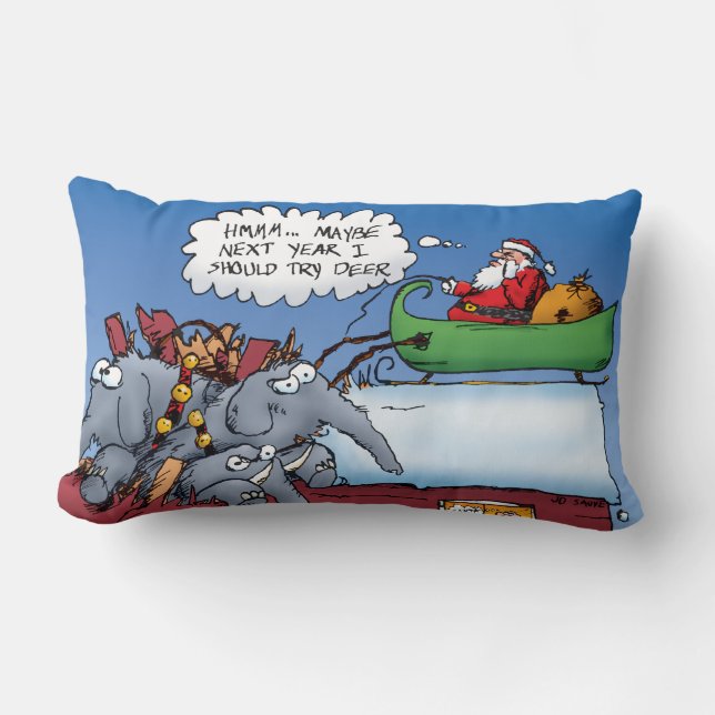 Santas Elephants Christmas Cartoon Pillow (Front)