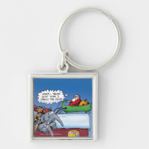 Santas Elephants Funny Holiday Cartoon Key Ring