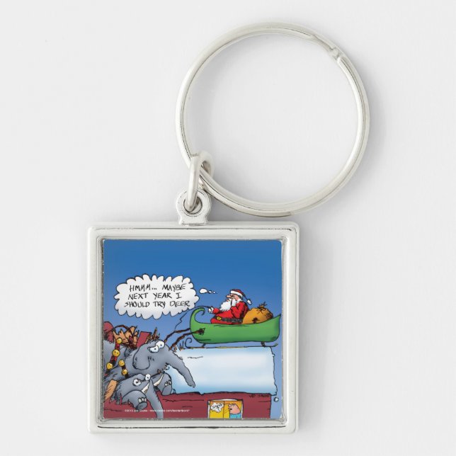 Santas Elephants Funny Holiday Cartoon Key Ring (Front)