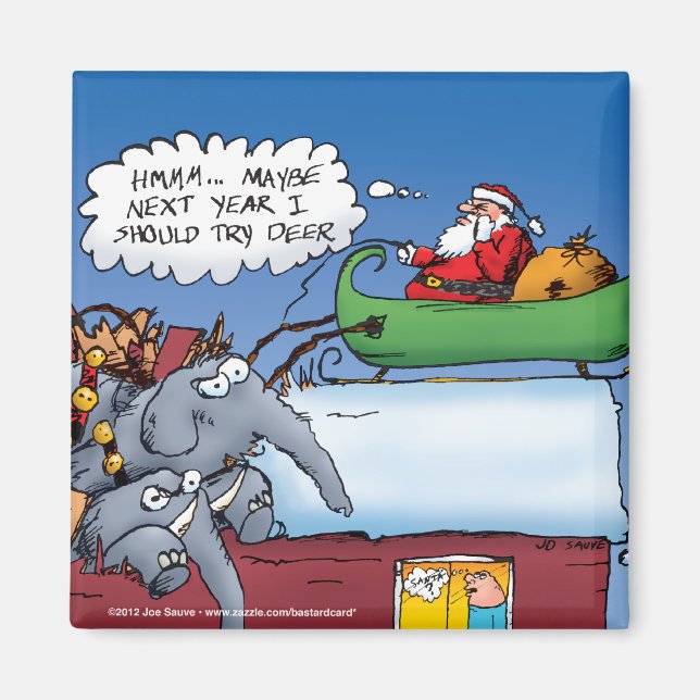 Santas Elephants Funny Holiday Cartoon Magnet (Front)