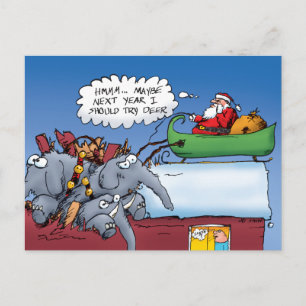Santas Elephants Funny Holiday Cartoon Postcard