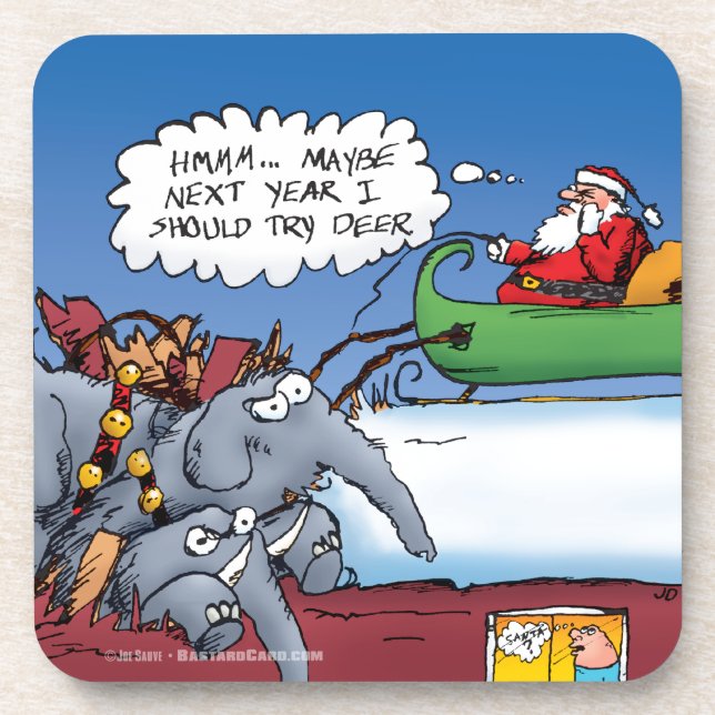 Santas Elephants Holiday Cartoon Coaster (Front)