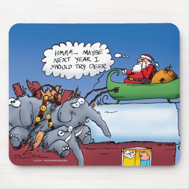 Santas Elephants Holiday Cartoon Mouse Mat (Front)