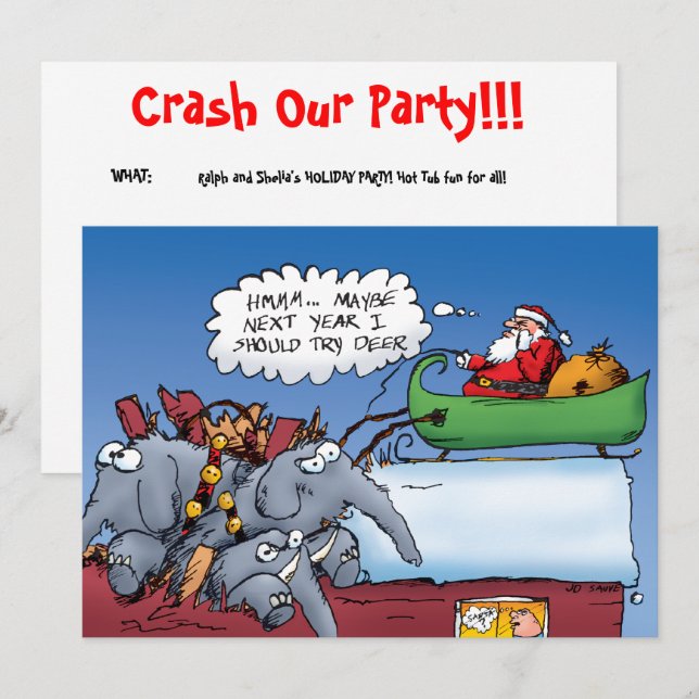 Santa's Elephants Holiday Invitation (Front/Back)