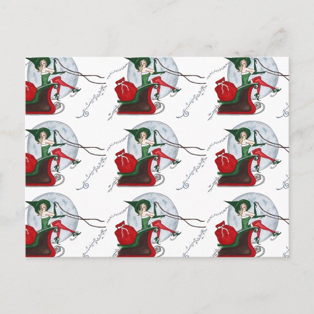 Santa's Elf and Sleigh Holiday Postcard (Front)