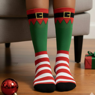 Santa's Elf Christmas Red Striped Green Socks