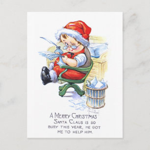 Santas Elf in Chair Holiday Postcard