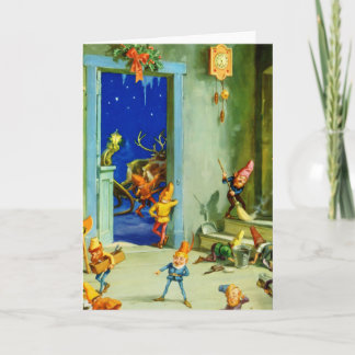 Santa's Elves at His North Pole Workshop Holiday Card