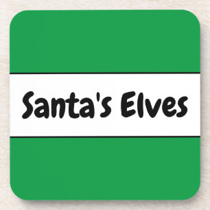 SANTA'S ELVES Bright Christmas Green White Stripes Coaster
