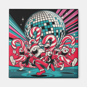 Santa's Elves Candy Canes Dance A Under Disco Ball Magnet
