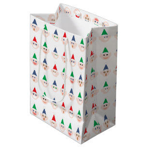 Santa's Elves Elf Faces Christmas Holiday Festive Medium Gift Bag