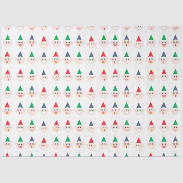 Santa's Elves Elf Faces Christmas Holiday Festive Tissue Paper (Front)